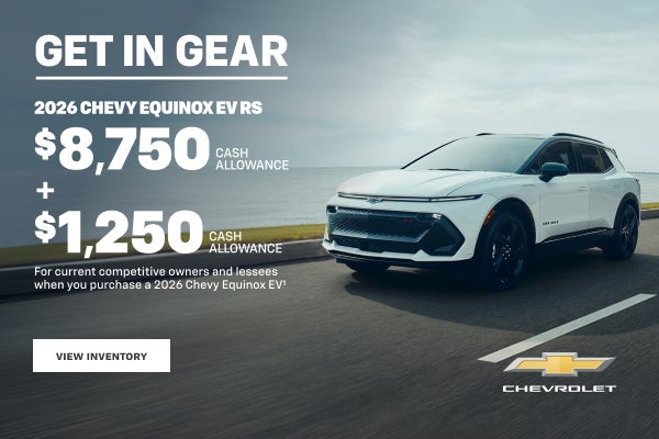 2026 Chevy Equinox EV RS. $8,750 CASH ALLOWANCE PLUS $1,250 Cash Allowance for current competitiv...